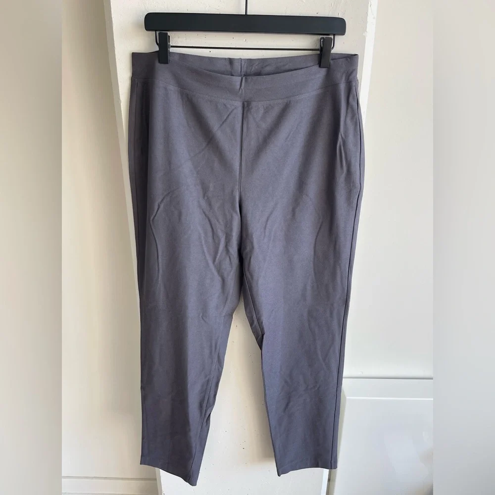 Eileen Fisher Slim Fit, Ankle Length Washable Stretch Crepe Pant in Meteor - Picture 2 of 6